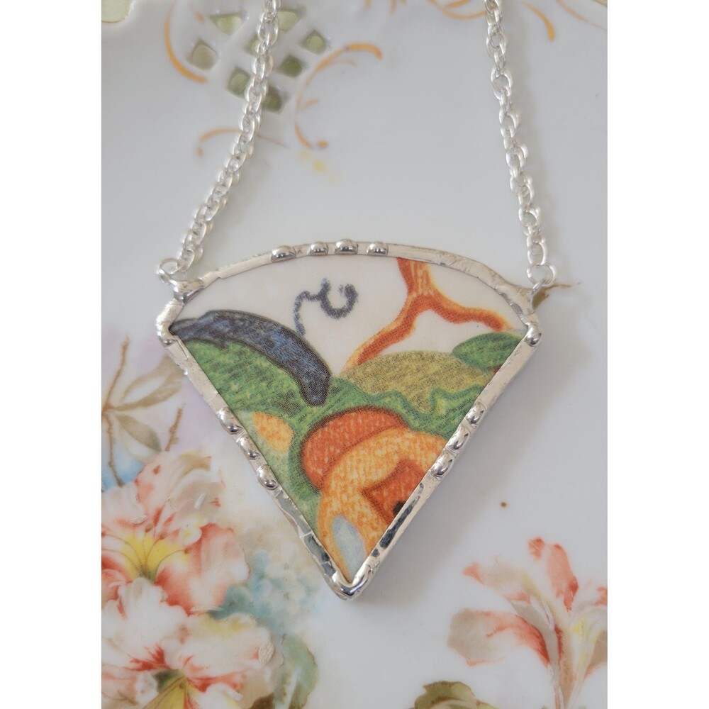 Repurposed Italian Pottery Necklace - Himark Italy Colorful Triangle Pendant